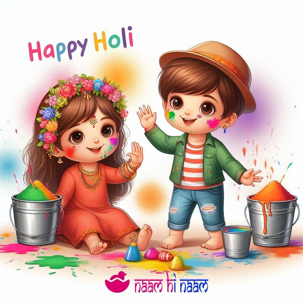 baby boy and girl playing holi